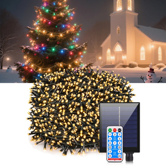 Nuo saulės baterijos veikiančios lauko LED lemputės 50m šviesos grandinė, skirta Kalėdų , atostogų ,sodo medžio dekorui, atsparios vandeniui.