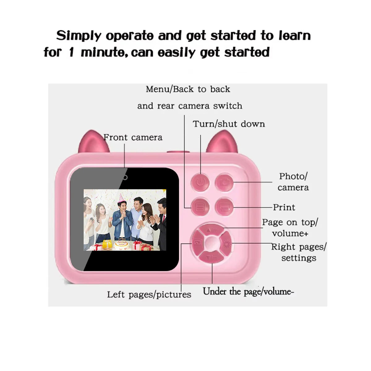 Momentinis spausdintuvas vaikams su fotoaparatu, 1080P vaikiški momentiniai fotoaparatai. Kalėdų ar gimtadienio dovana