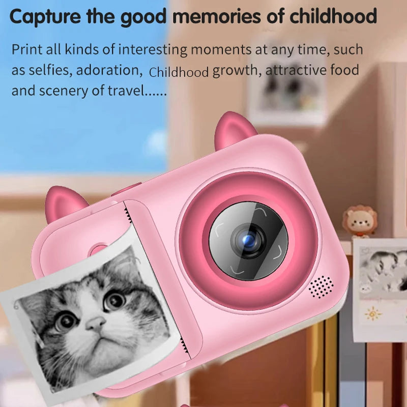 Momentinis spausdintuvas vaikams su fotoaparatu, 1080P vaikiški momentiniai fotoaparatai. Kalėdų ar gimtadienio dovana