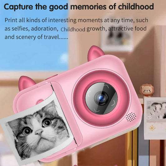 Momentinis spausdintuvas vaikams su fotoaparatu, 1080P vaikiški momentiniai fotoaparatai. Kalėdų ar gimtadienio dovana